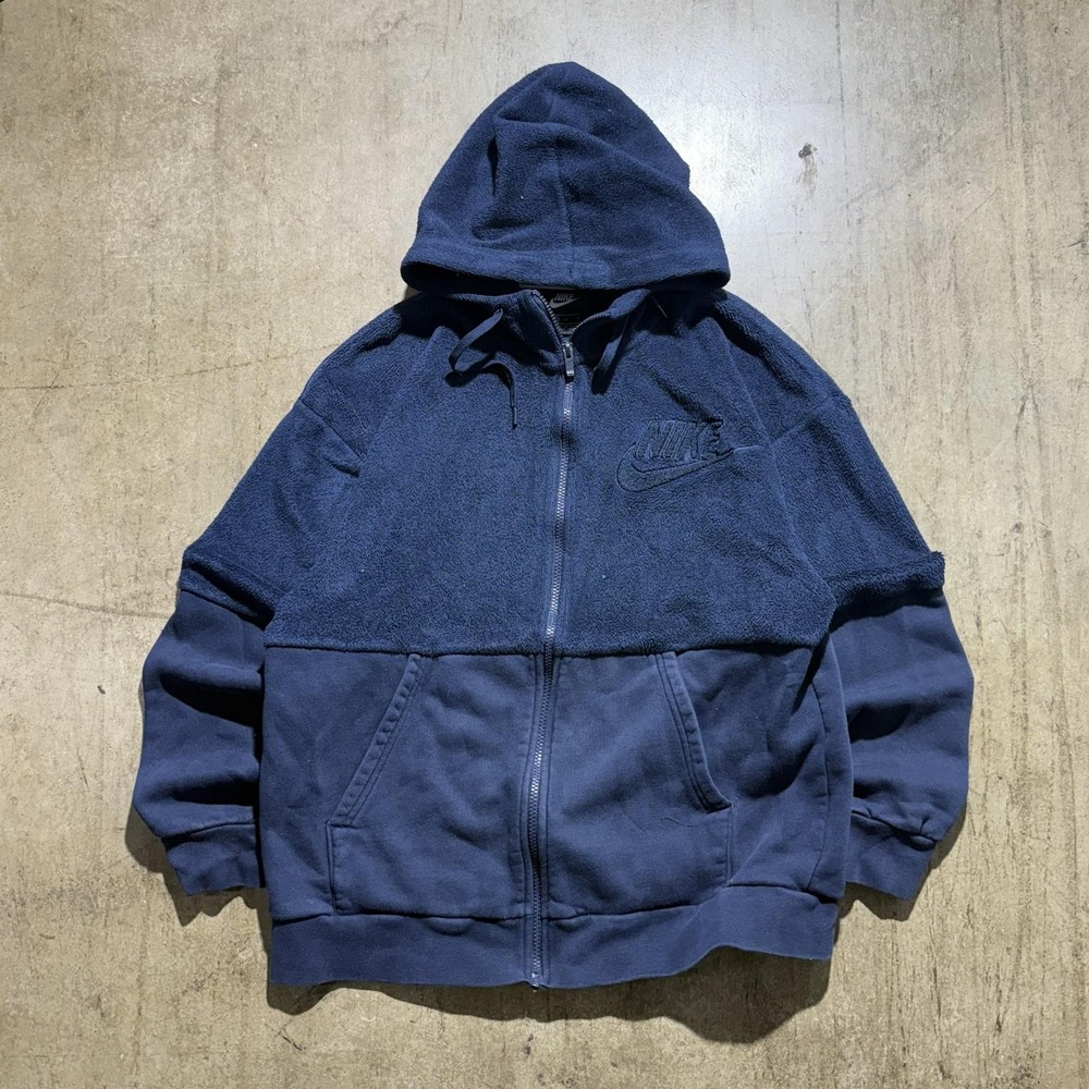 Nike Hoodie Sweatshirt Mens Medium Blue Full Zip Fleece Swoosh Logo Pockets